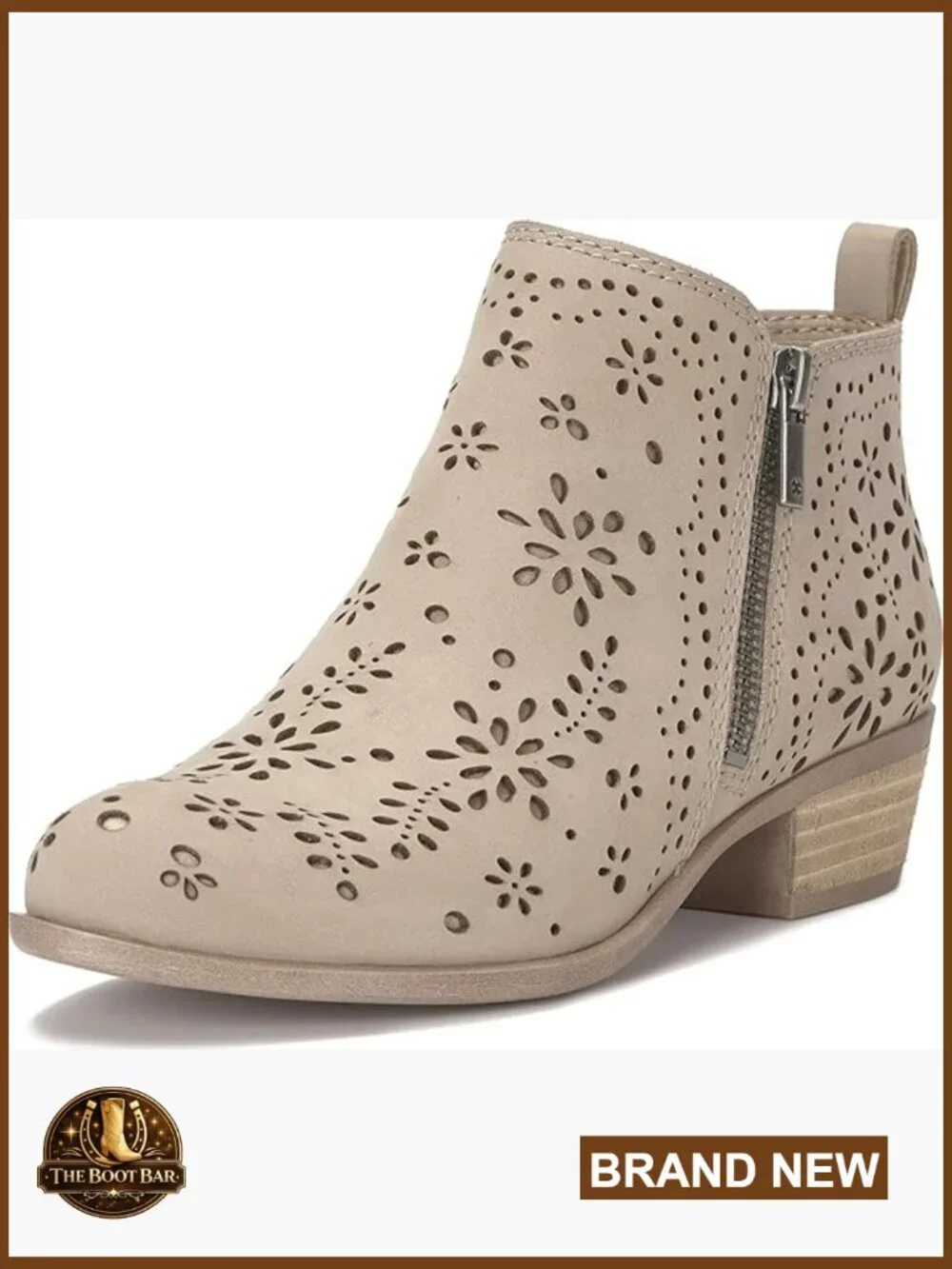 Leather Ankle Booties with Block Heel and Dual Zippers, Size 8